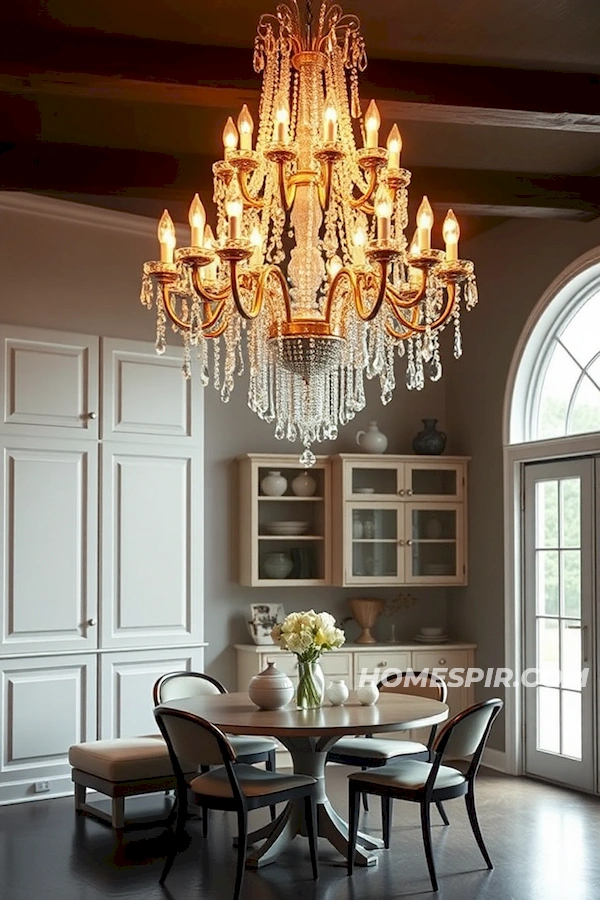 Chic Breakfast Nook under Vintage Chandelier