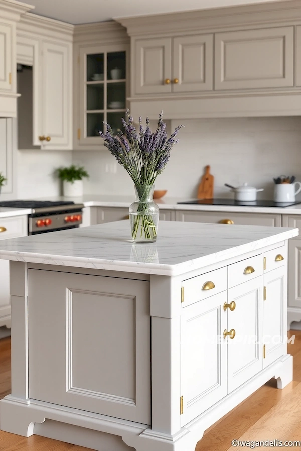 Chic French Kitchen with Marble Island