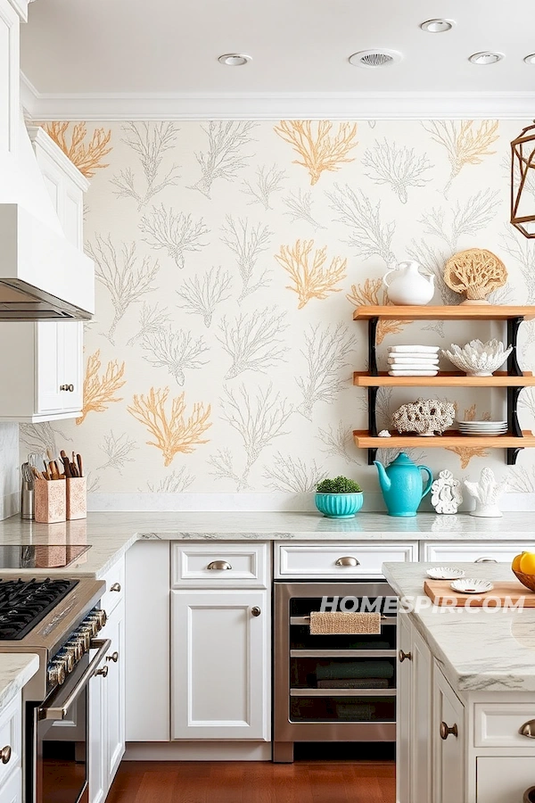 Coastal Kitchen with Coral Decor Accents