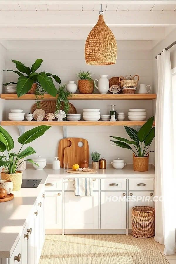 Coastal Kitchen with Woven Texture and Ceramics