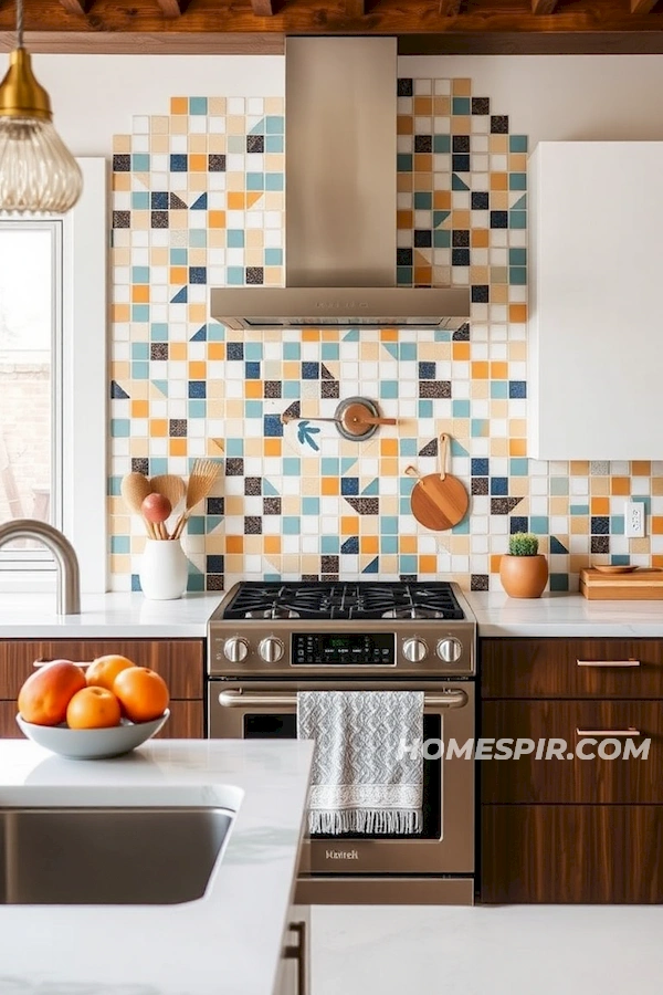 Colorful Abstract Backsplash Enhancing Kitchen