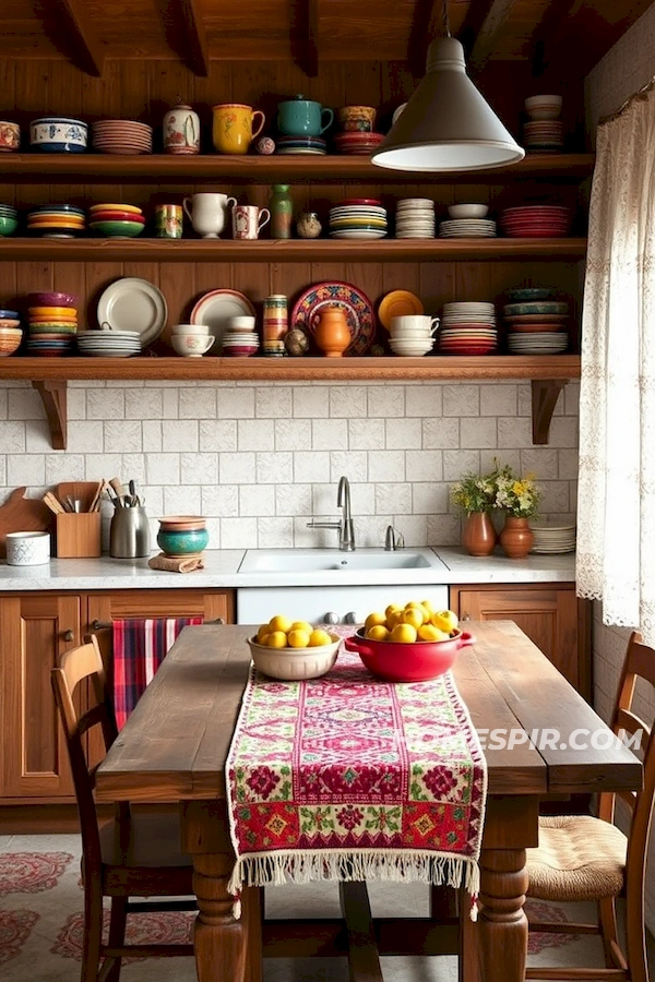 Colorful Crockery on Open Shelves