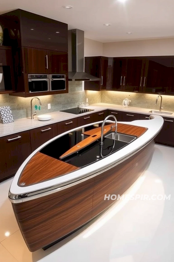 Contemporary Boat Shaped Kitchen Island Design