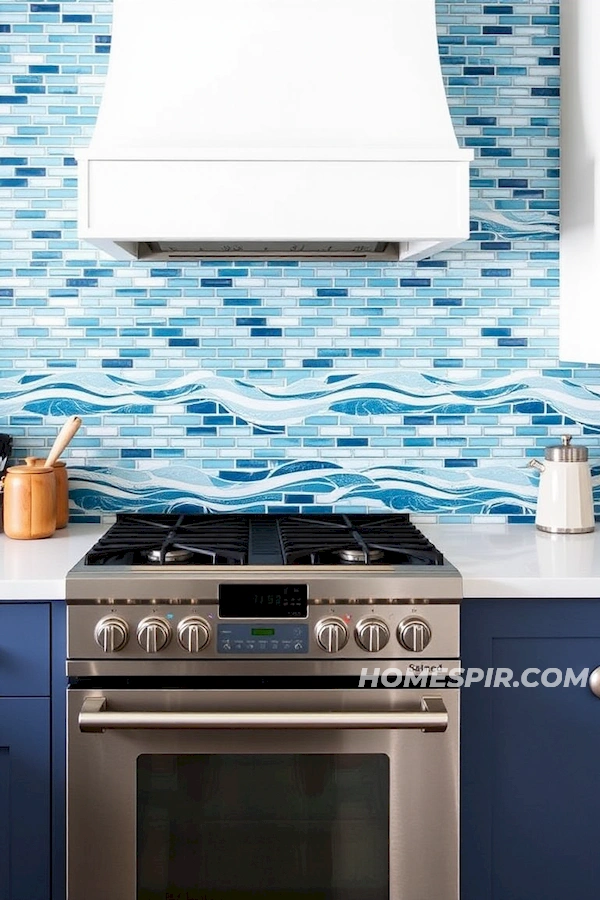 Contemporary Ocean Wave Kitchen Tile Design