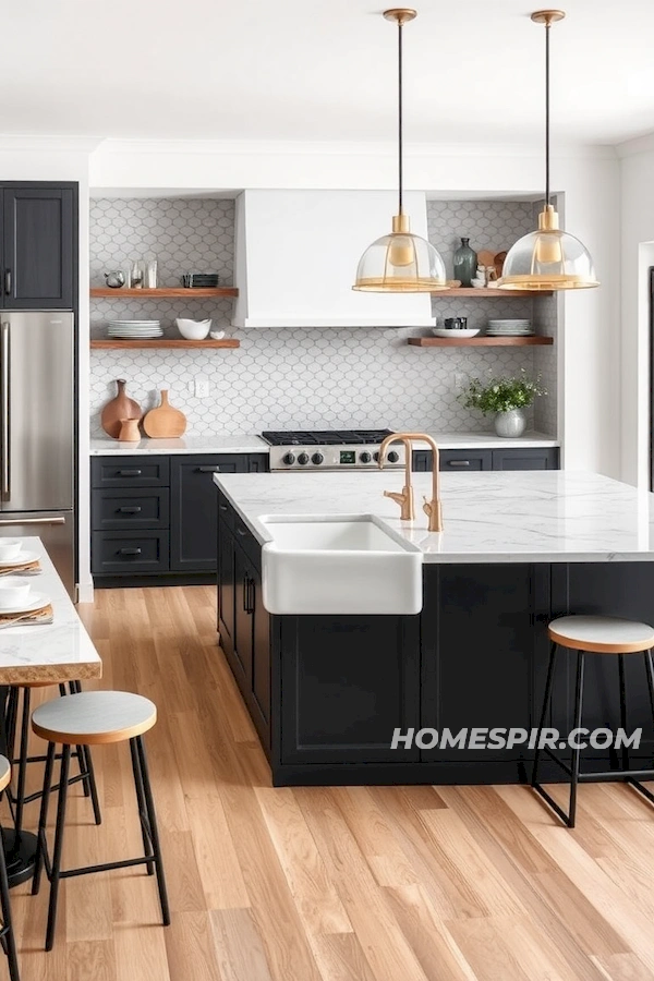 Contemporary Stools Surround Versatile Kitchen Island