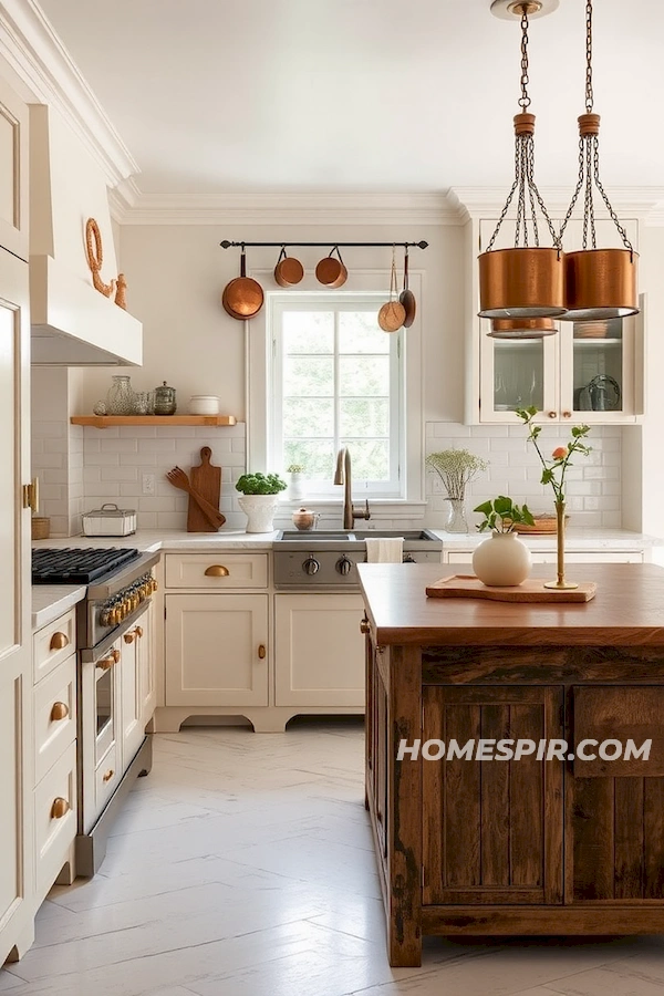 Copper Accents in Creamy Parisian Inspired Kitchen