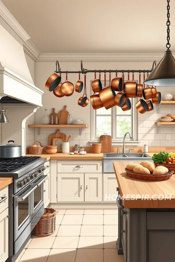 Copper Pots and Butcher Block in Chef's Kitchen