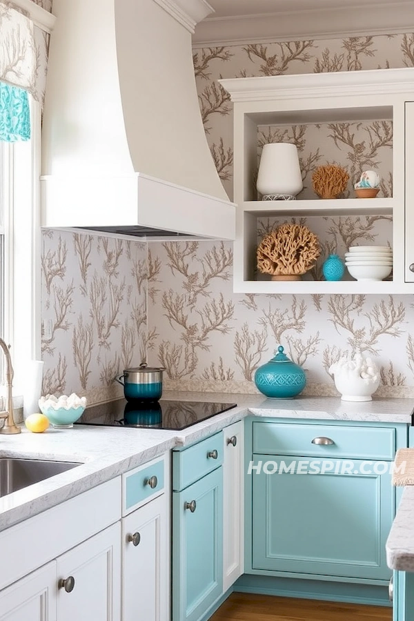 Coral Motif Coastal Kitchen Design