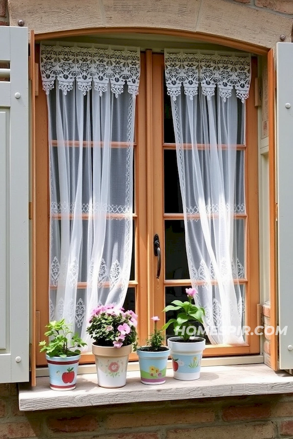 Cottage Style Windows with Lace Curtains