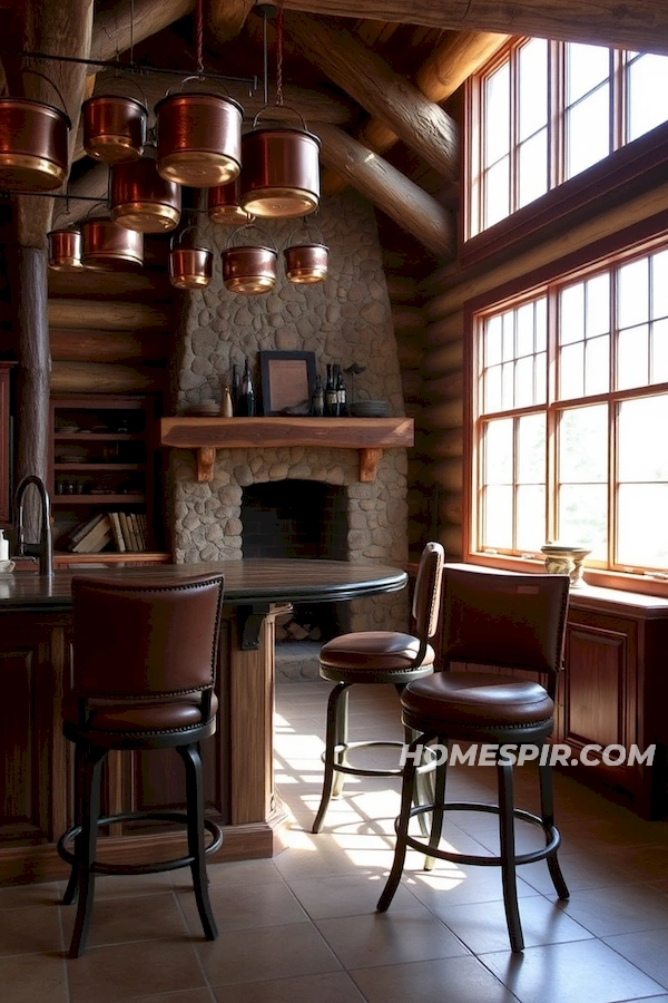 Cozy Cabin Style with Leather Barstools