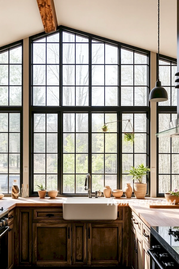 Cozy Farmhouse with Large Windows and Plants