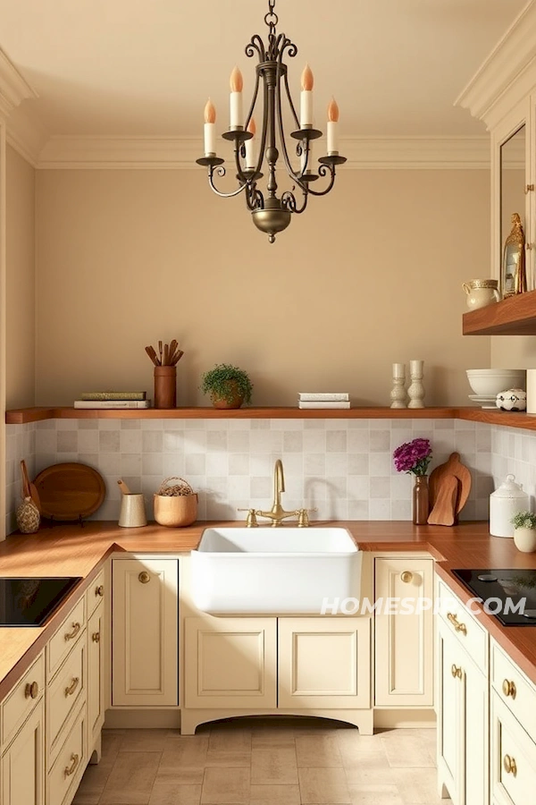 Cozy French Country Kitchen with Chandeliers