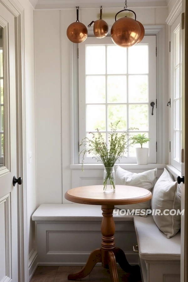 Cozy French Kitchen Nook with Vintage Copper