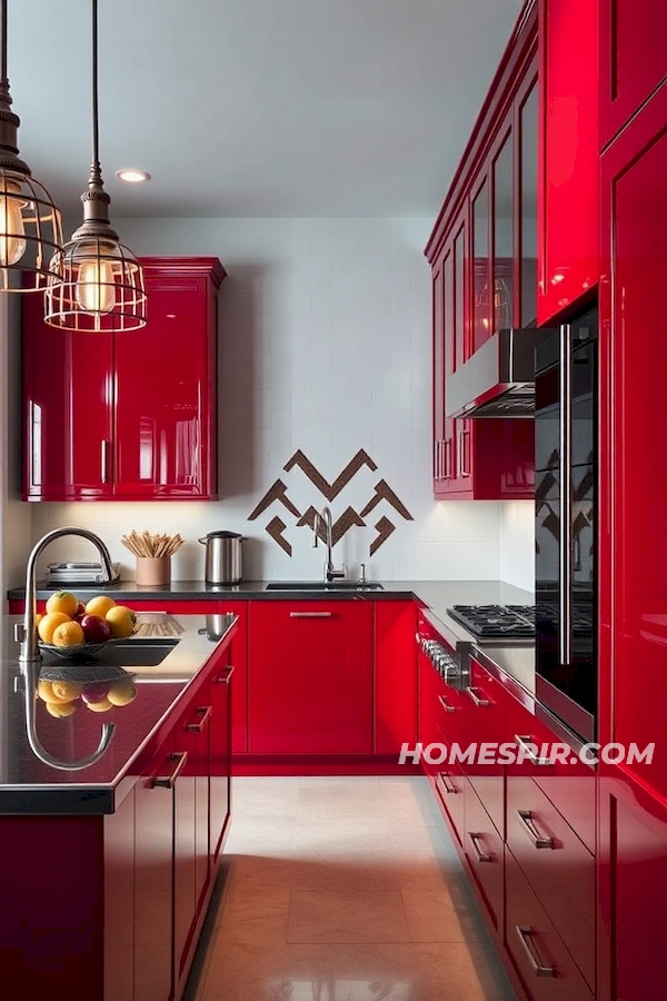 Crimson Cabinetry and Chrome in Art Deco Style