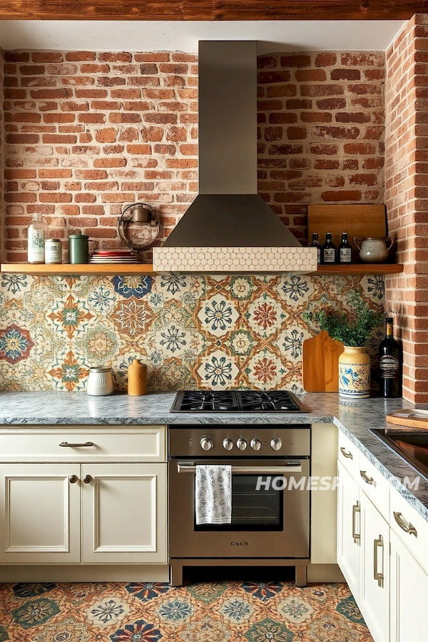 Cultural Tile Collage in Vintage Kitchen