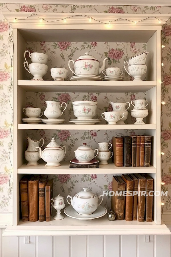 Curated Open Shelves in Shabby Chic Kitchen