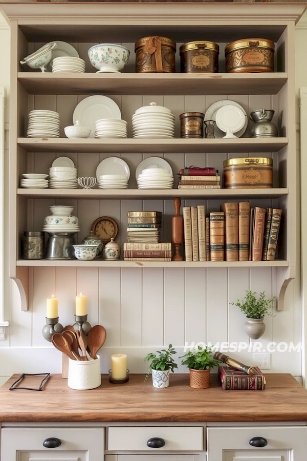 Curated Vintage Collection on Shabby Chic Shelves