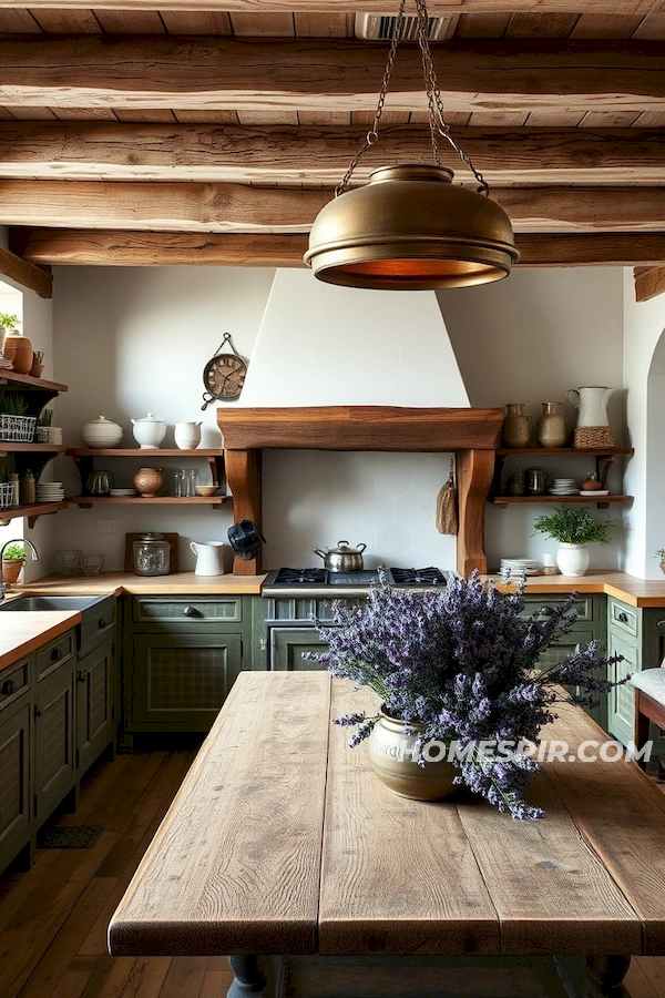 Distressed Wood and Copper Décor in French Kitchen