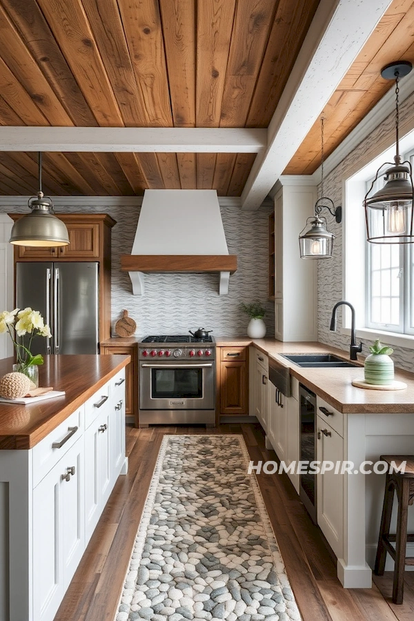 Distressed Wood Beams in Coastal Kitchen