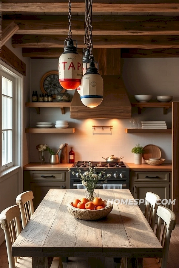 Driftwood and Buoy Lights in Rustic Surf Kitchen