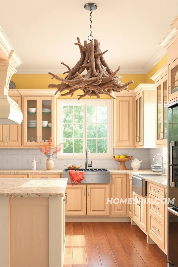 Driftwood Chandelier in Sunlit Kitchen