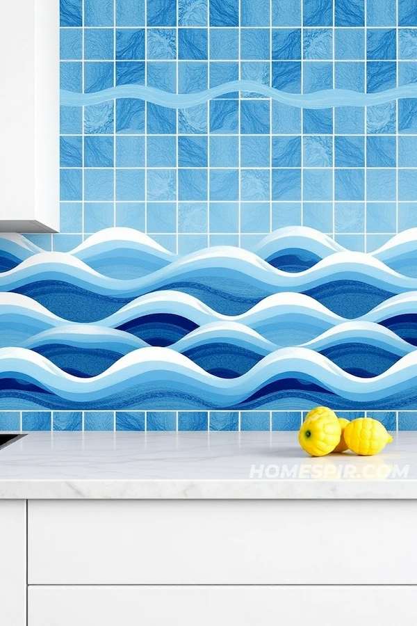 Dynamic Blue and White Kitchen Tiling