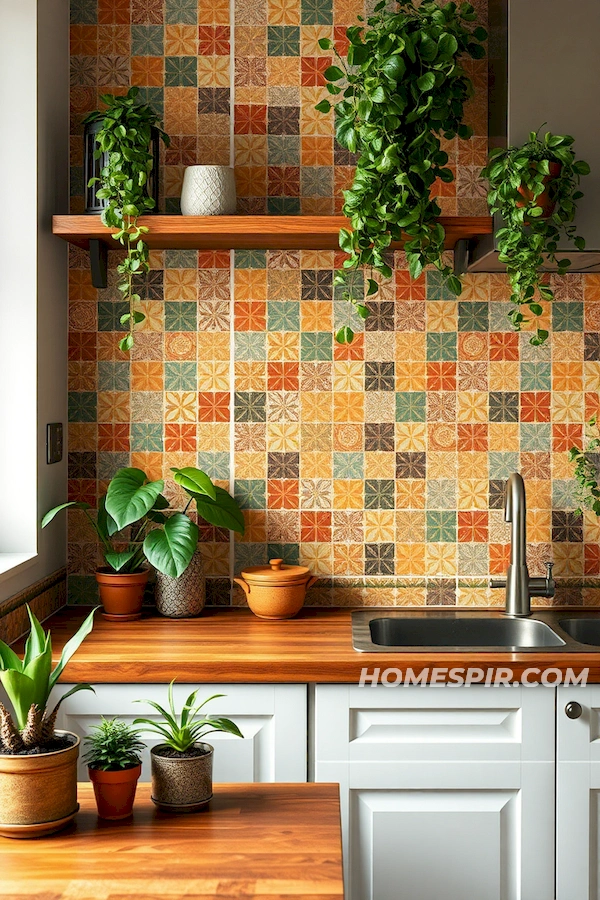 Earthy Toned Mosaic Tiles in Boho Kitchen Splashback