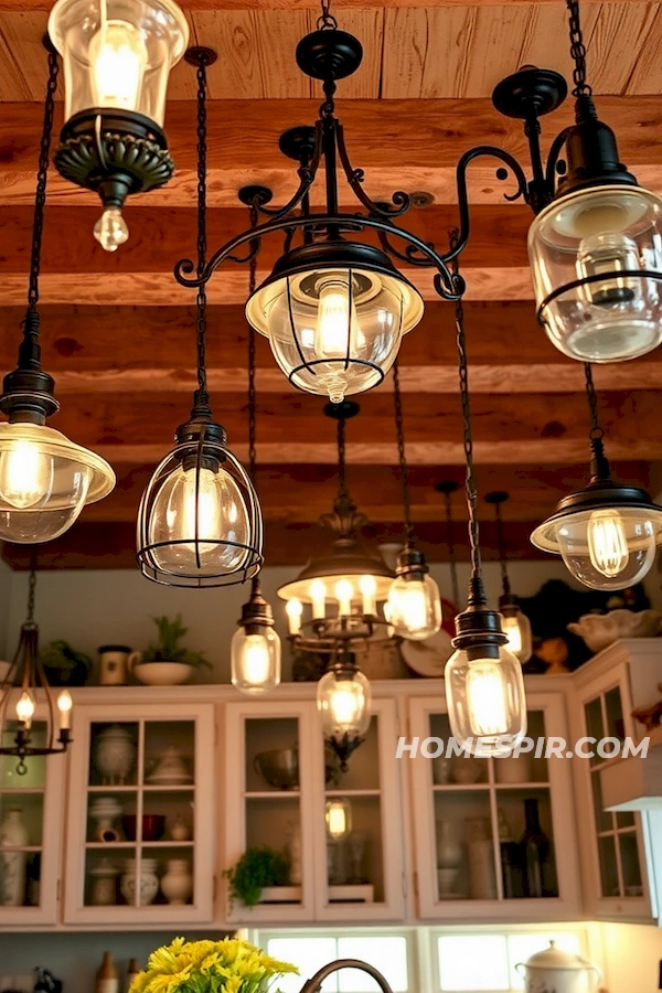 Eclectic Antique Lighting in Shabby Chic Kitchen