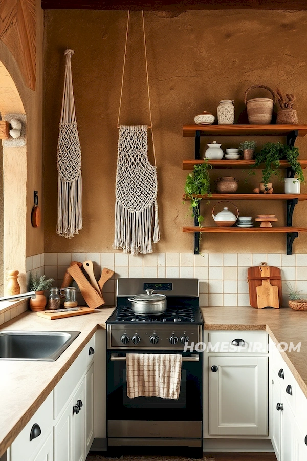 Eclectic Boho Kitchen with Rustic Textured Plaster