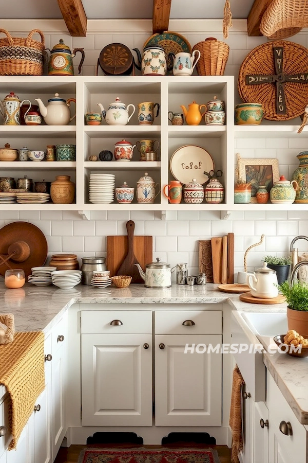 Eclectic Kitchen Display with Vintage Teapots