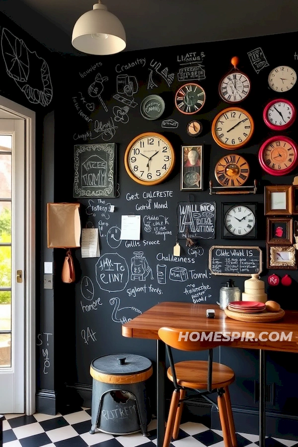 Eclectic Kitchen Wall with Notes and Abstract Art