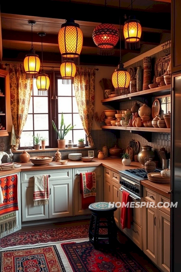 Eclectic Mix of Pottery in Bohemian Kitchen Retreat