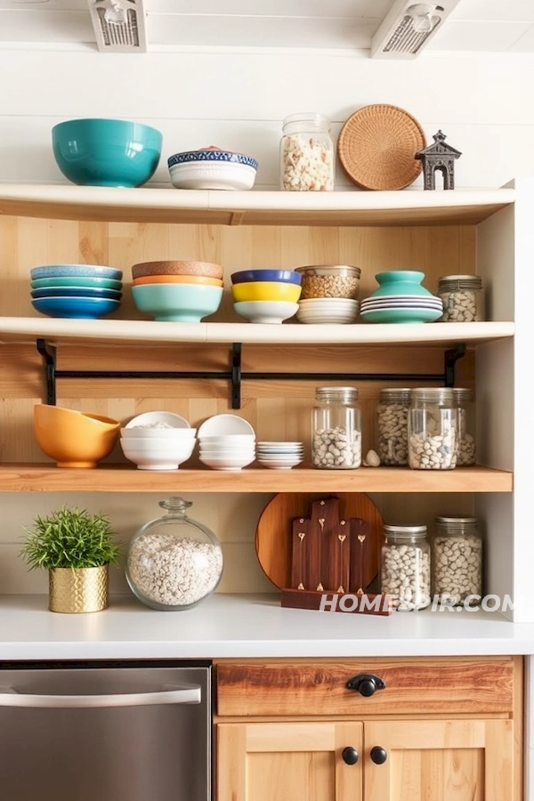 Eclectic Open Pantry with Coastal Surfboard Touch