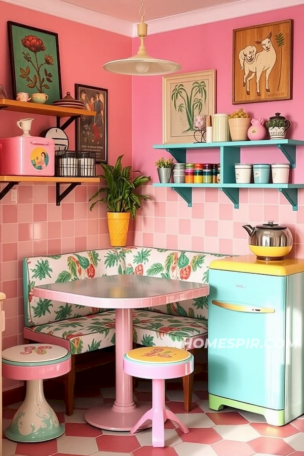 Eclectic Pastel Appliances in Retro Kitchen