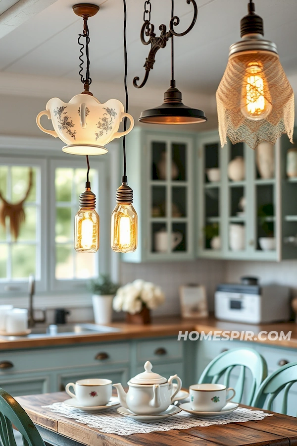 Edison Bulbs and Lace in Shabby Chic Kitchen Lighting