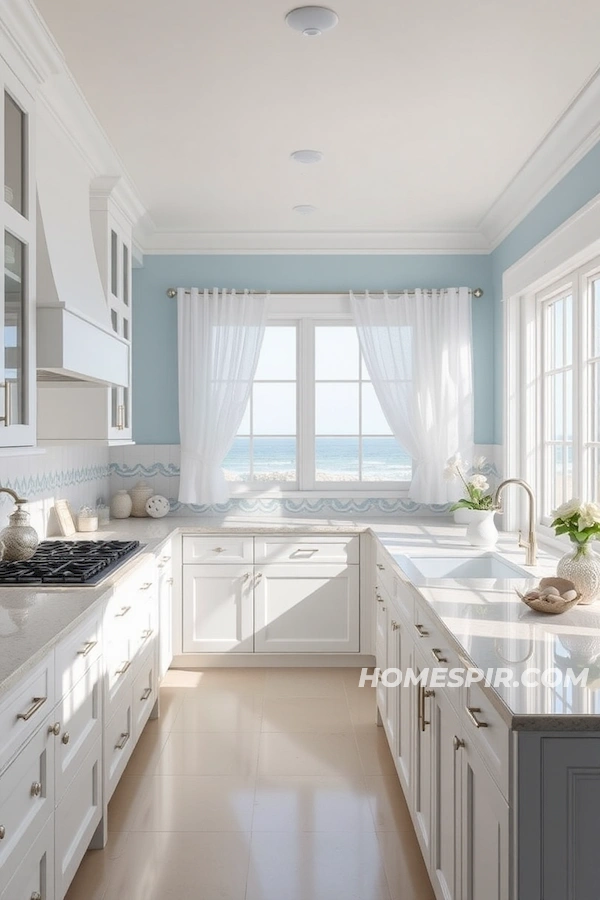 Elegant Coastal Kitchen with Sand-Like Countertops