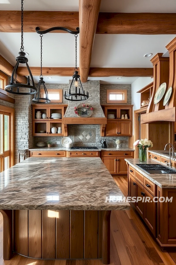 Elegant Log Kitchen with Wooden Island