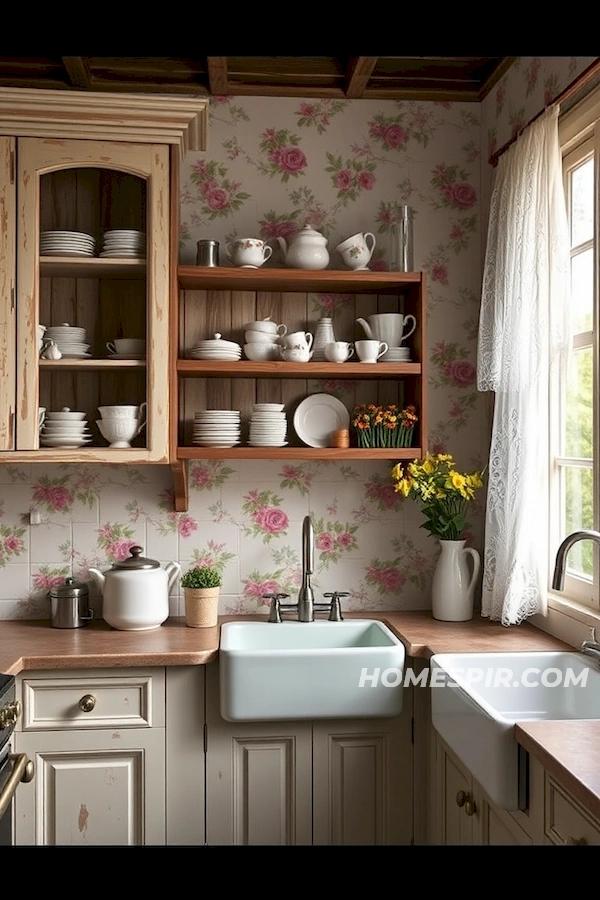 Elegant Shabby Chic Kitchen with Open Shelving