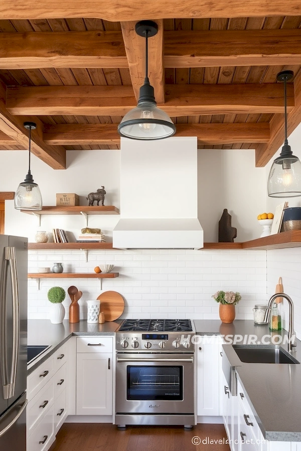 Exposed Beams for Rustic Modern Kitchen Feel