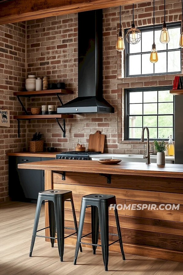 Exposed Brick and Metal Elements Kitchen