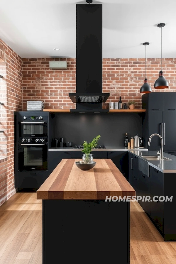 Exposed Brick and Steel in Minimalist Kitchen