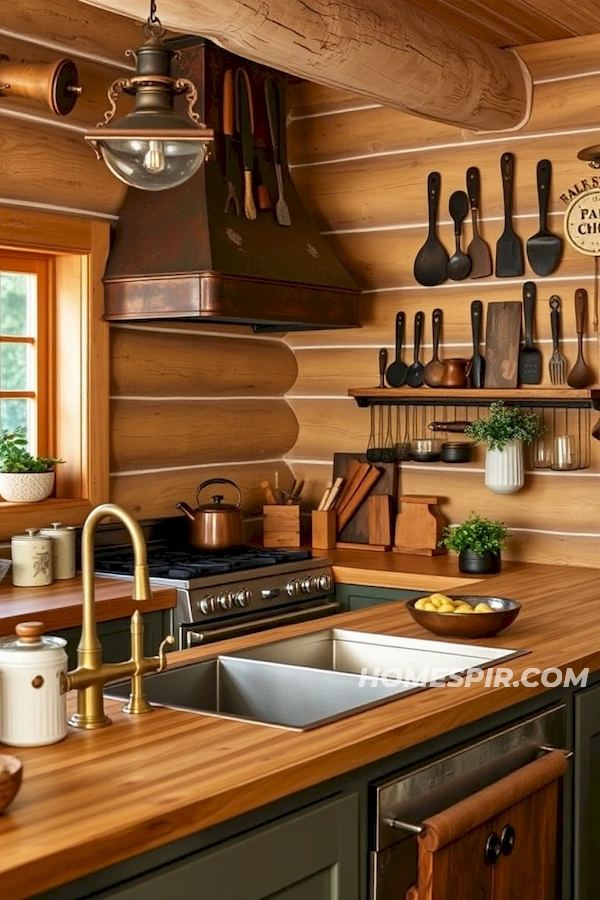 Farmhouse Sink in Log Kitchen Decor