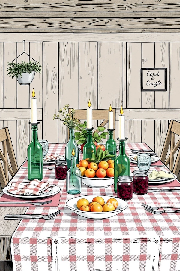 Farmhouse Table with Rustic Checkered Linens