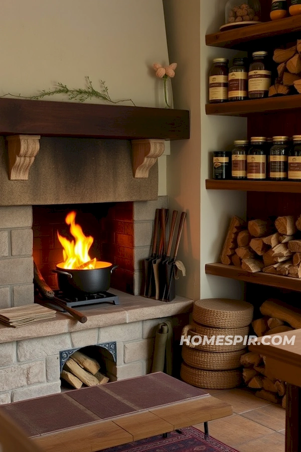 Fireside Cooking in Rustic Country Kitchen