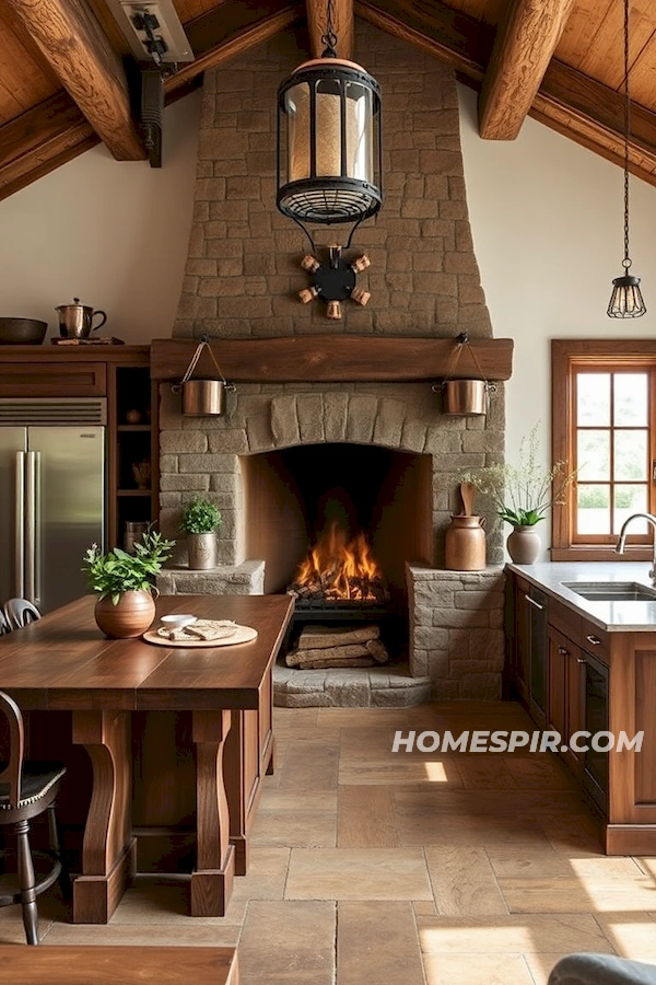 Fireside Gatherings in Log Home Kitchen