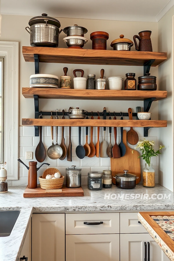 Floating Shelves with Antique Cooking Style