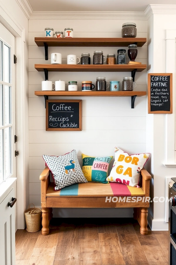 Floating Shelves with Coffee Mugs and Beans