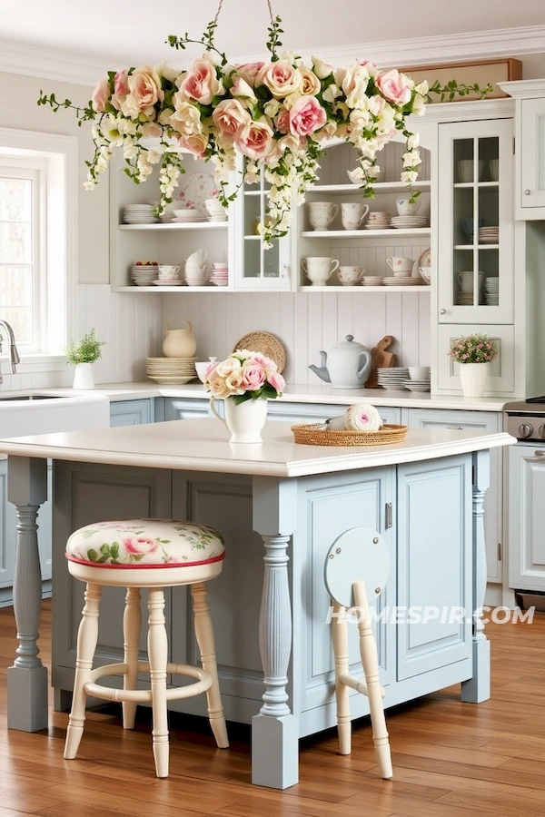 Floral Accents Highlight Shabby Chic Kitchen Charm