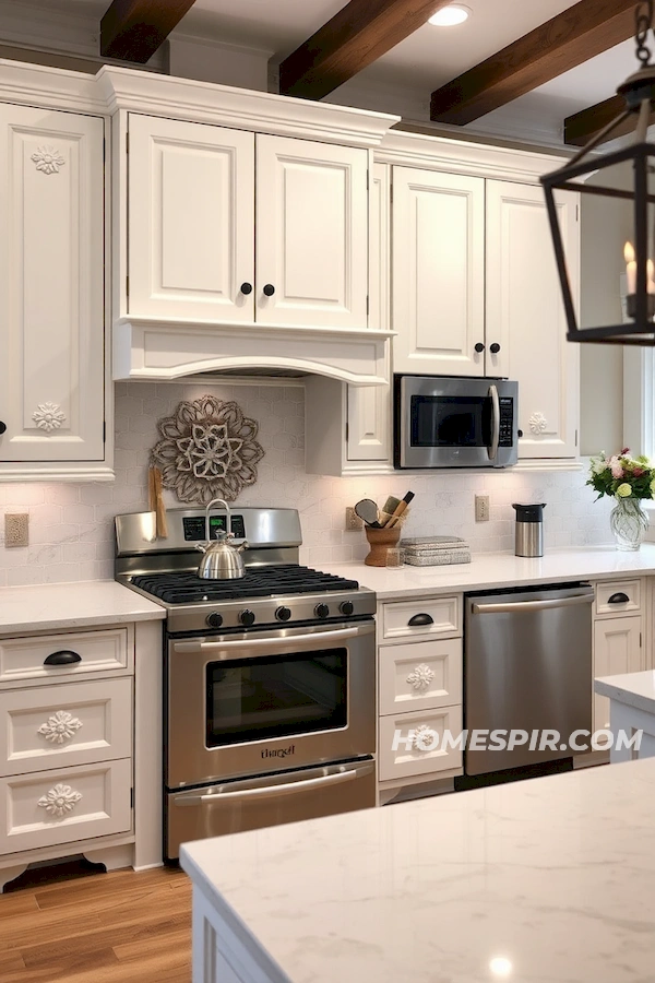 Floral Carved Cabinets in Country Kitchen