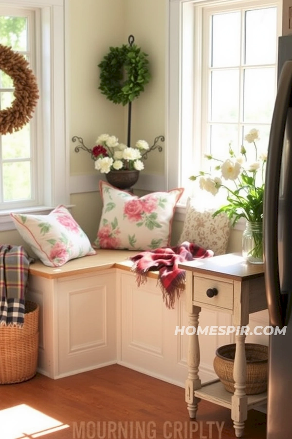 Floral Cushions and Plaid Throws in Cozy Corner